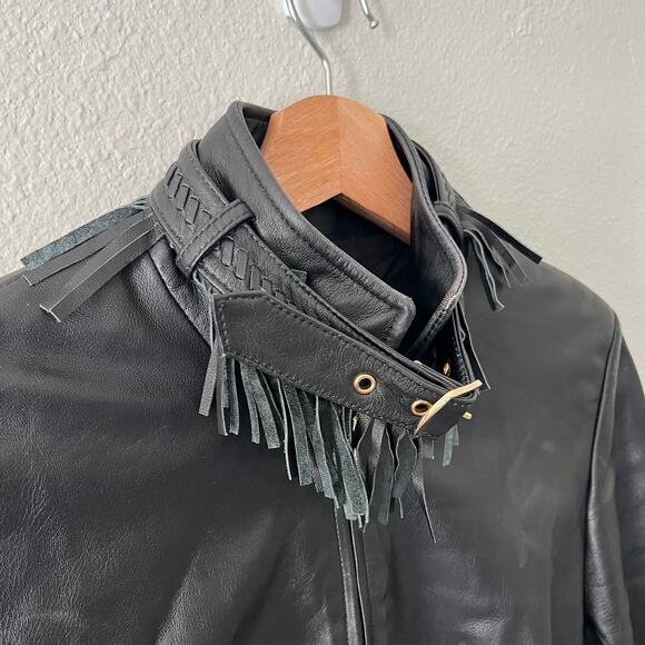 St. John Sport By Marie Gray SZ 6 Black Leather Jacket Removable Fringe Collar - Picture 4 of 16